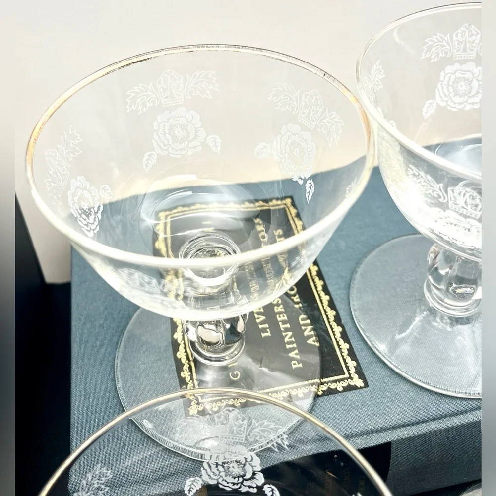 Homer Laughlin 1950’s Queen Esther Rose Floral Etched Sherbert Glasses Set of 4